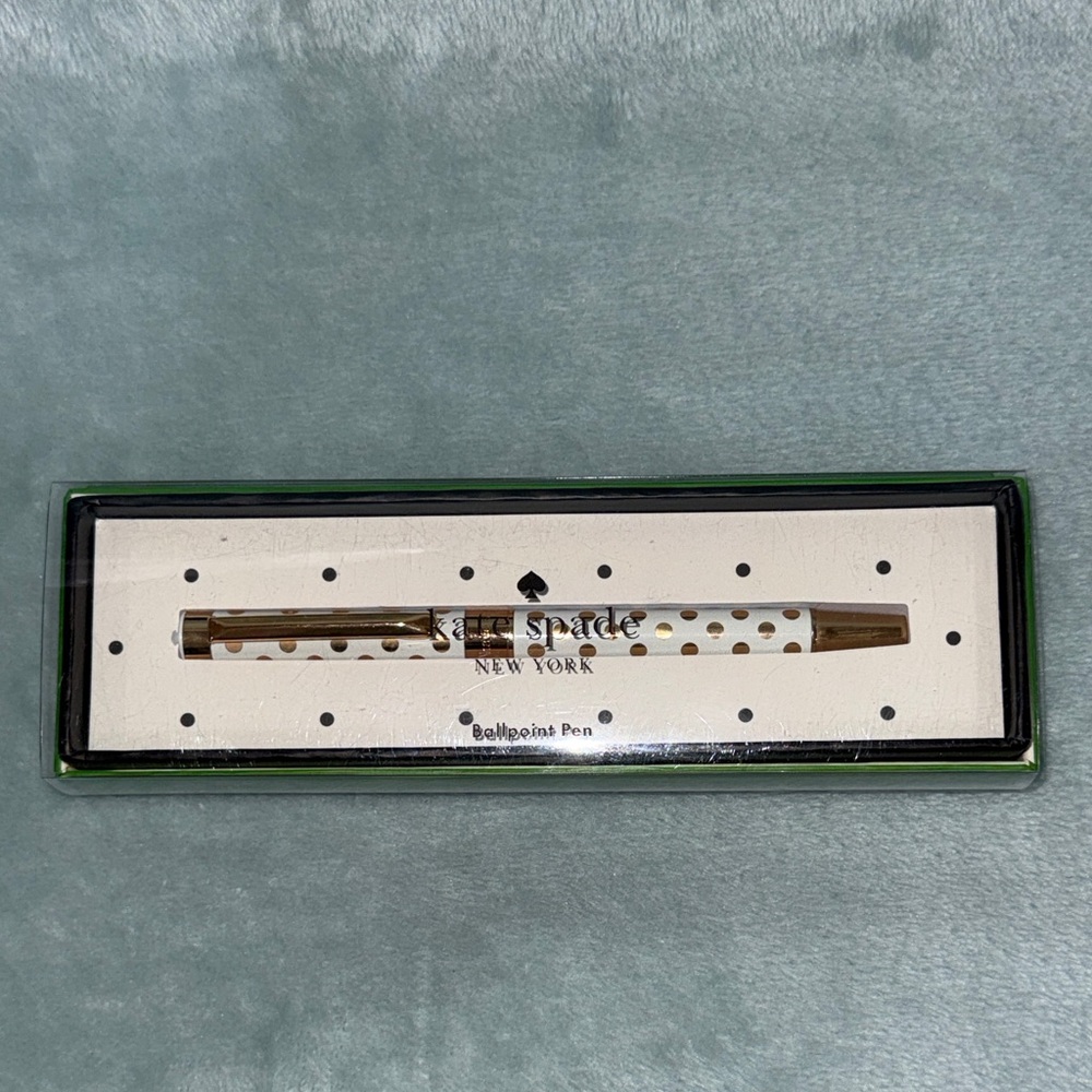 kate spade Gold and White Polka Dot Pen
